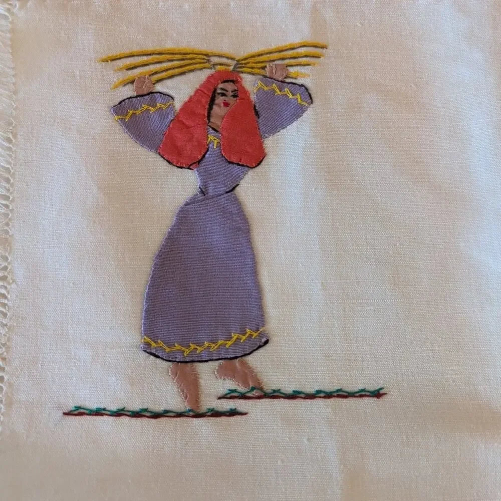 Vintage set of 6 hand embroidered & appliqued placements, 7.5